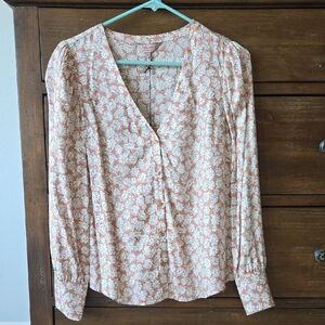 NWT Rebecca Taylor Silk-blend Peach and White Fitted Buttoned Blouse Size 2